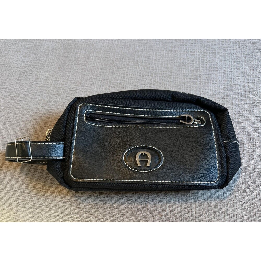 Etienne Aigner Lufthansa First Class Black Travel Amenity Kit Nylon Leather Zip